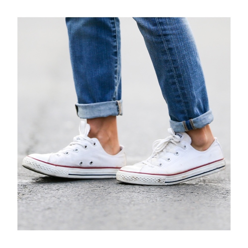 Converse White Low Top Sneakers with Red Accent
